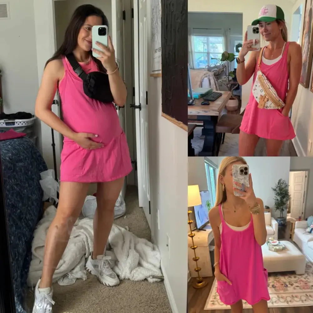 🔥Clearance sale, limited stock 🔥Women's Athletic Sleeveless Mini Dress with Built-in Shorts
