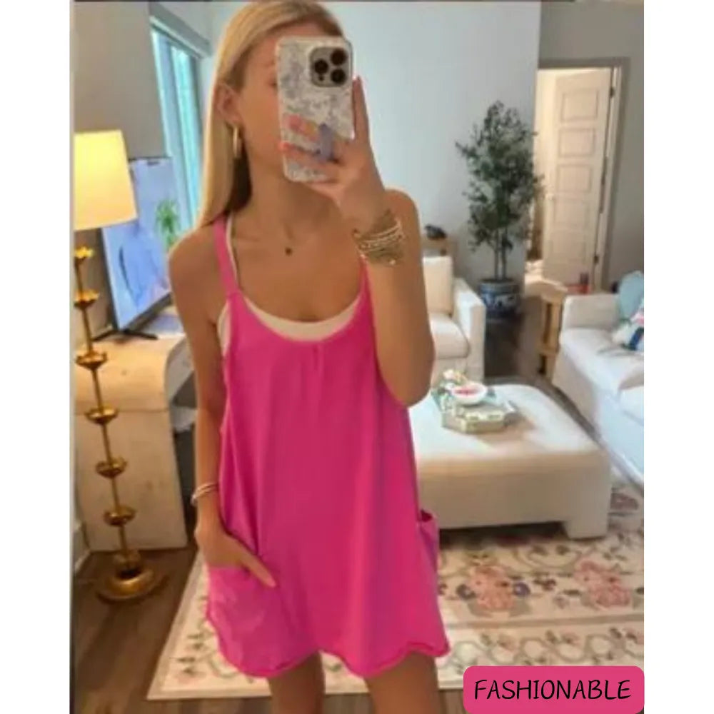 🔥Clearance sale, limited stock 🔥Women's Athletic Sleeveless Mini Dress with Built-in Shorts