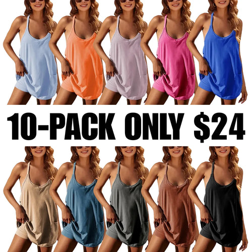 🔥Clearance sale, limited stock 🔥Women's Athletic Sleeveless Mini Dress with Built-in Shorts